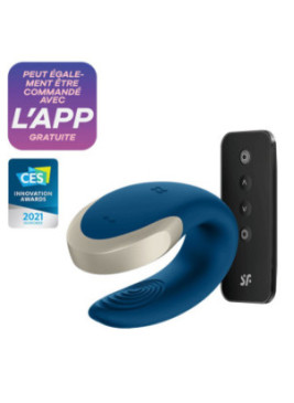Vibromasseur connecté pour couple avec télécommande Double Love bleu Satisfyer - CC597446